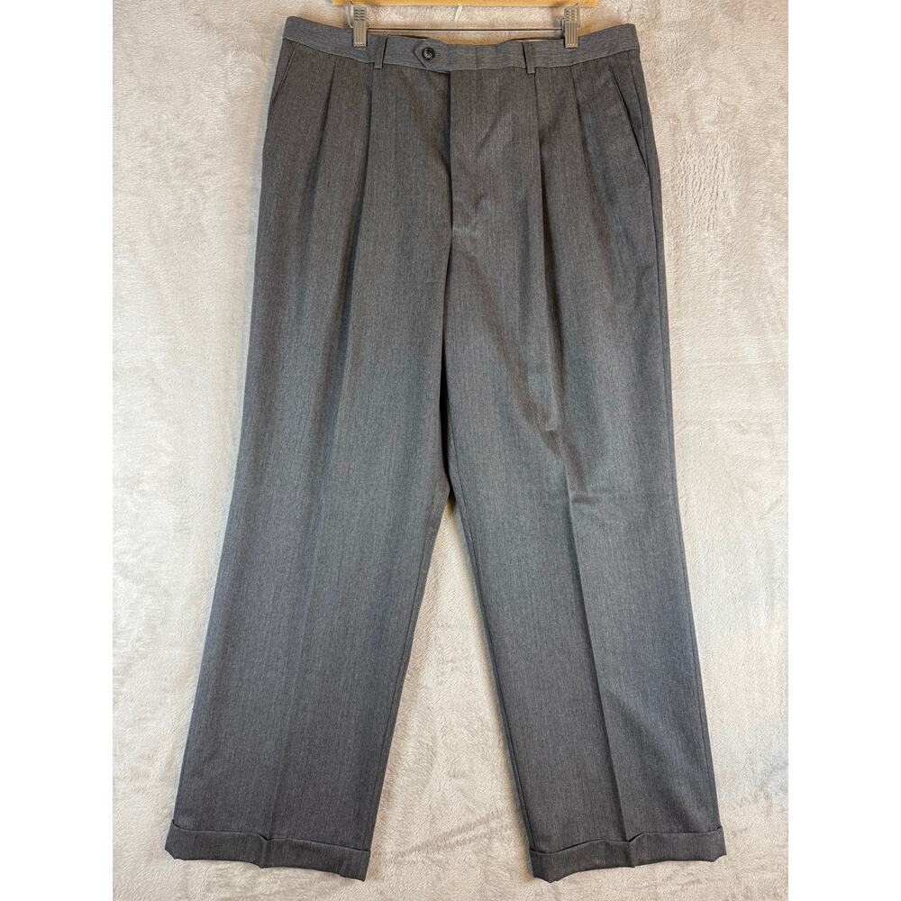 Bill Blass Black Label 38x30 Charcoal Gray 100% Wool Dress Pants Cuff Pleated
